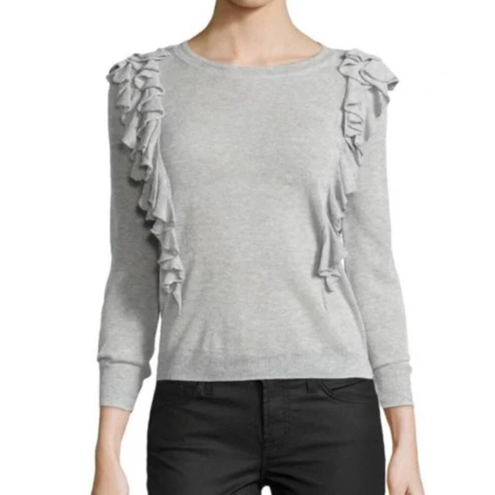 Rebecca Taylor Sweater Womens Gray Ruffle Open Knit Pullover Size Medium